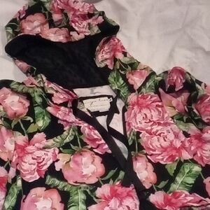 Pink Floral Hooded Jacket By "The Sophie" 1 X
